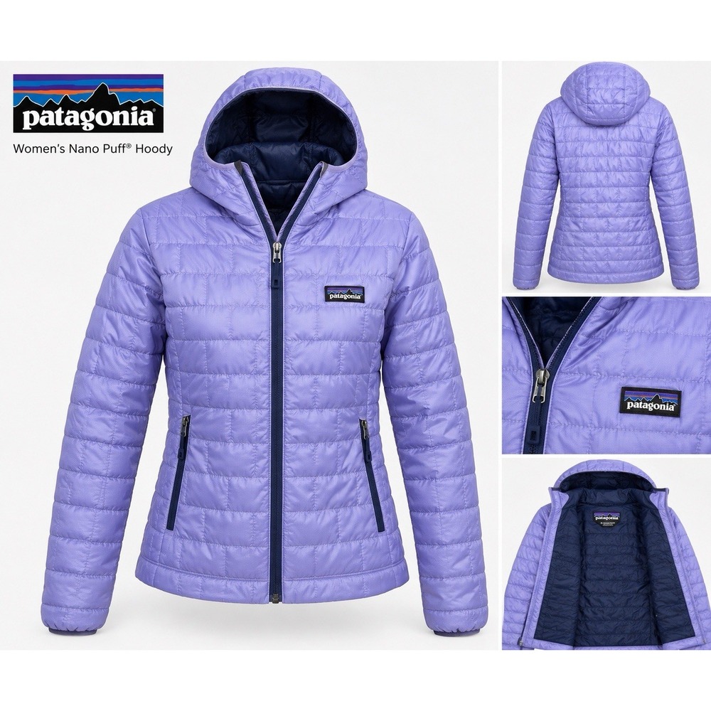 Patagonia Women's Nano Puff Hoody Jacket M Purple PrimaLoft Quilted Puffer